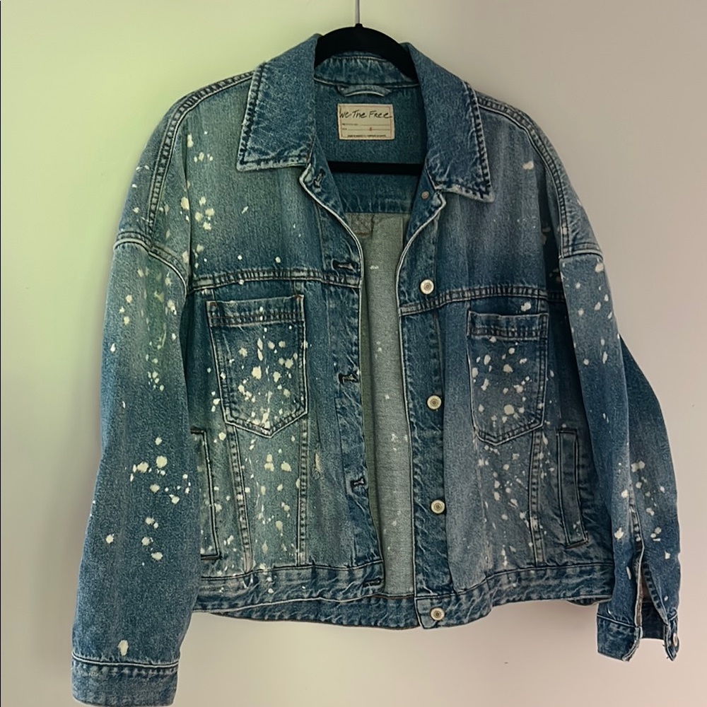 We The Free Opal Swing Denim Jacket Small Calypso Bleach Splatter Pattern